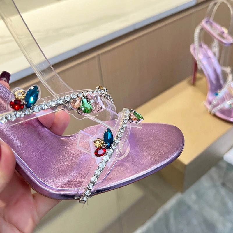 Crystal Decorated Women's High Heels Sandals Ankle Strap Stiletto Open Toe Sexy Shoes - LiveTrendsX