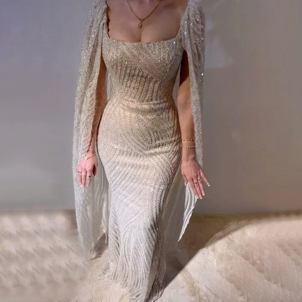 Elegant Cape Sleeves with Beaded Design for Luxury Evening Weddings and Parties - LiveTrendsX