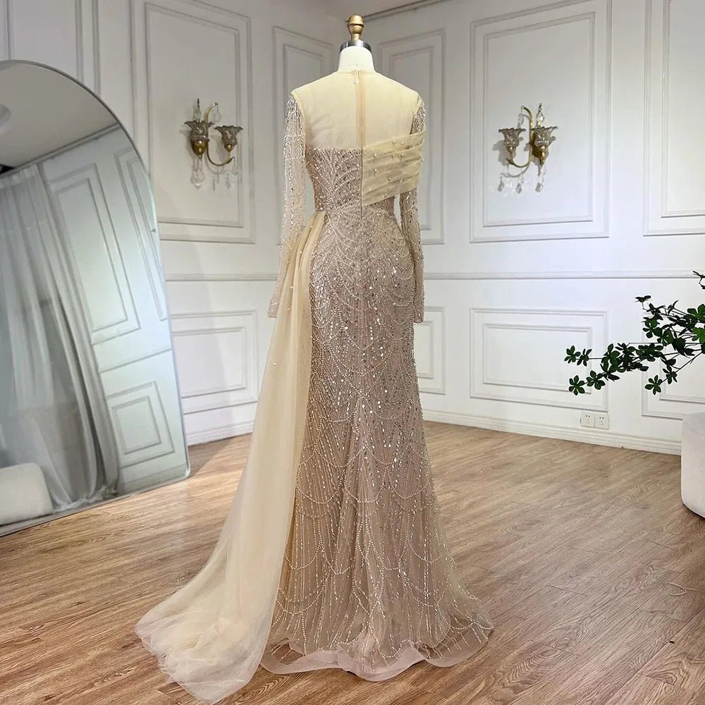 Elegant Mermaid Overskirt Evening Gown in Nude Theme - LiveTrendsX