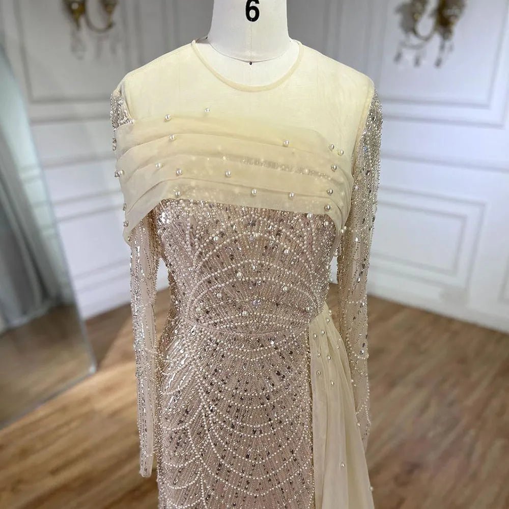 Elegant Mermaid Overskirt Evening Gown in Nude Theme - LiveTrendsX