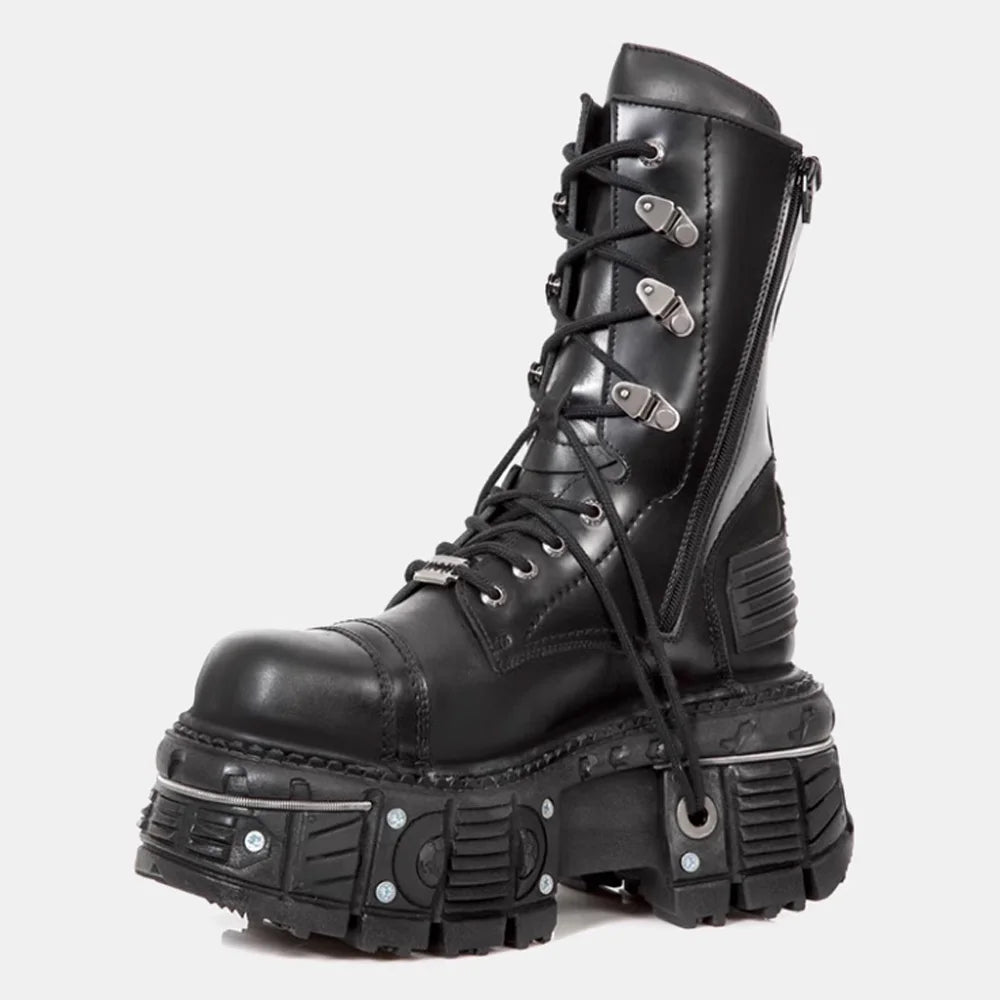 Genuine Leather Motorcycle Boots Platform Women Short Microfiber Punk Shoes - LiveTrendsX