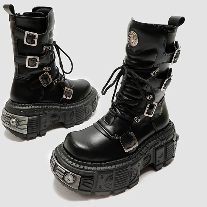 Genuine Leather Motorcycle Boots Platform Women Short Microfiber Punk Shoes - LiveTrendsX