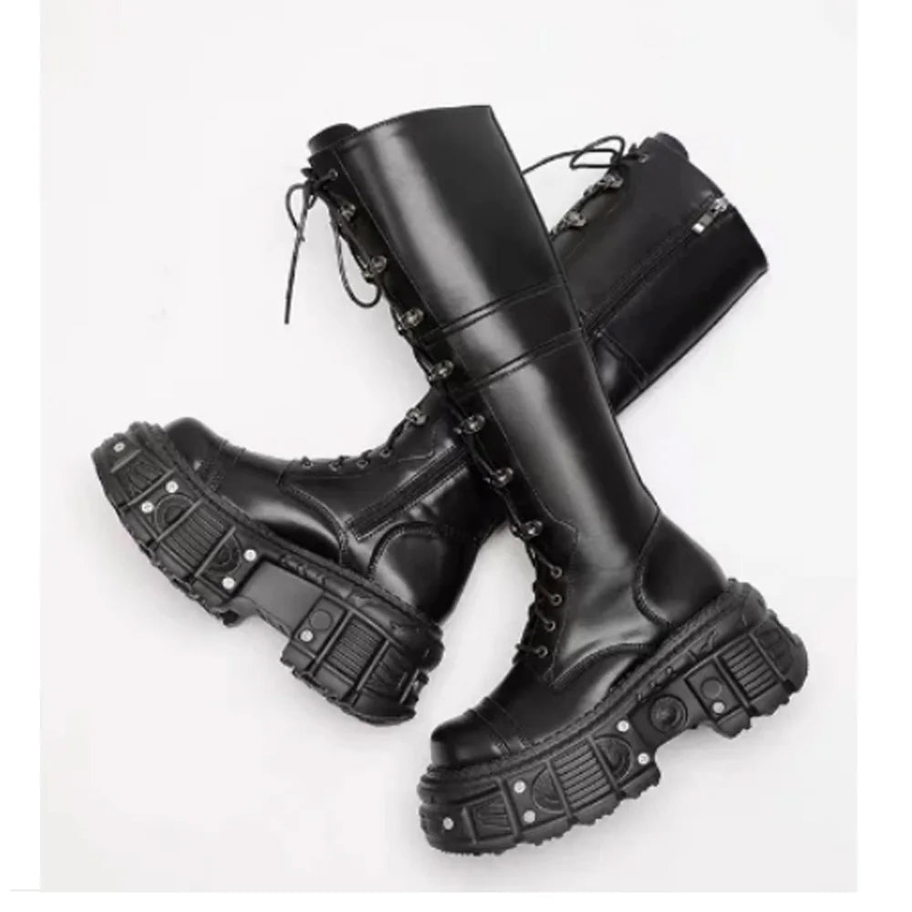 Genuine Leather Motorcycle Boots Platform Women Short Microfiber Punk Shoes - LiveTrendsX
