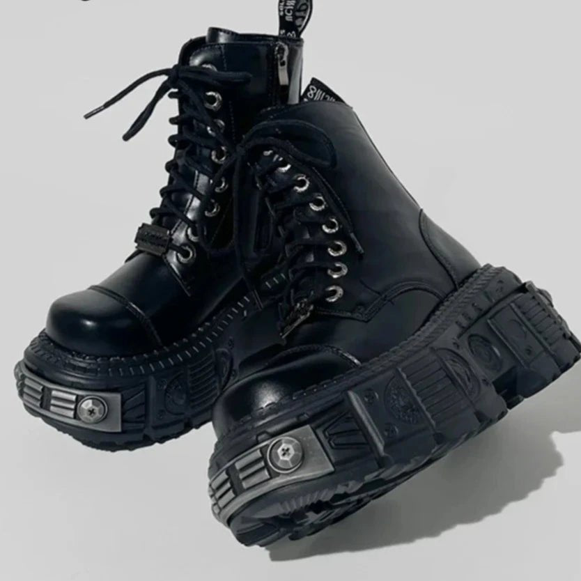 Genuine Leather Motorcycle Boots Platform Women Short Microfiber Punk Shoes - LiveTrendsX