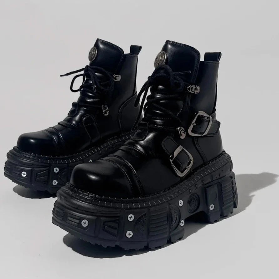 Genuine Leather Motorcycle Boots Platform Women Short Microfiber Punk Shoes - LiveTrendsX