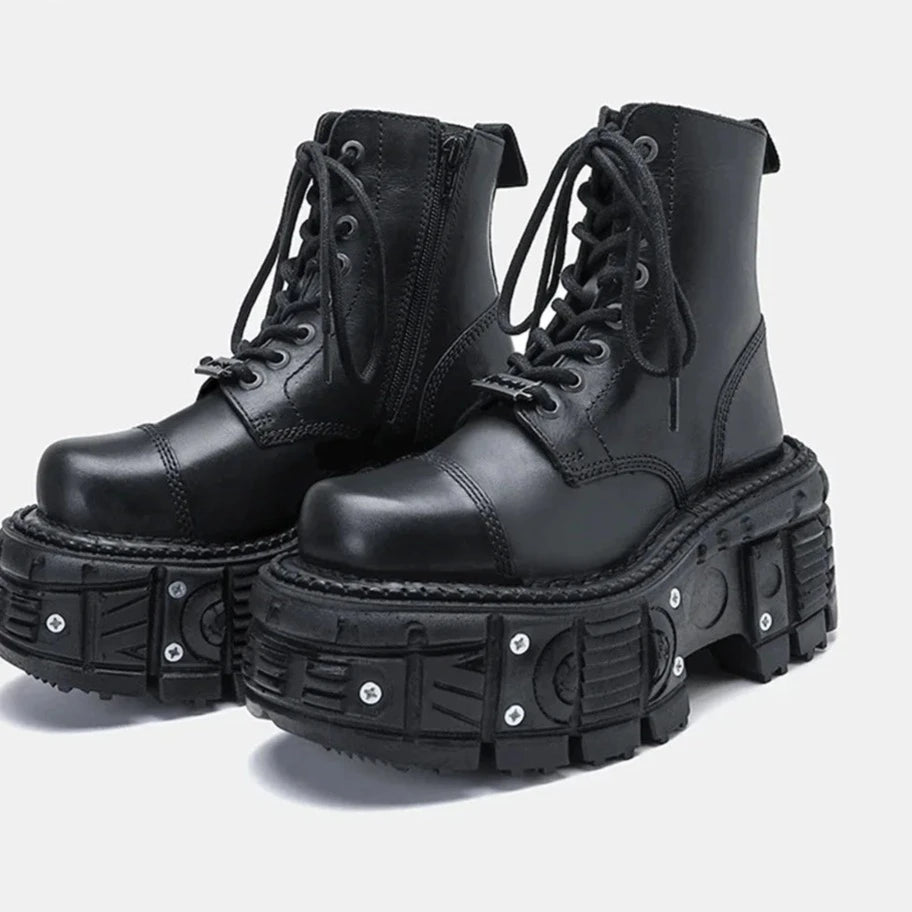 Genuine Leather Motorcycle Boots Platform Women Short Microfiber Punk Shoes - LiveTrendsX