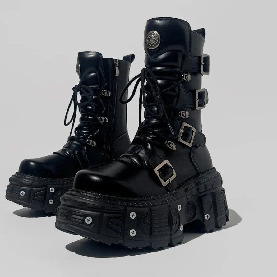 Genuine Leather Motorcycle Boots Platform Women Short Microfiber Punk Shoes - LiveTrendsX