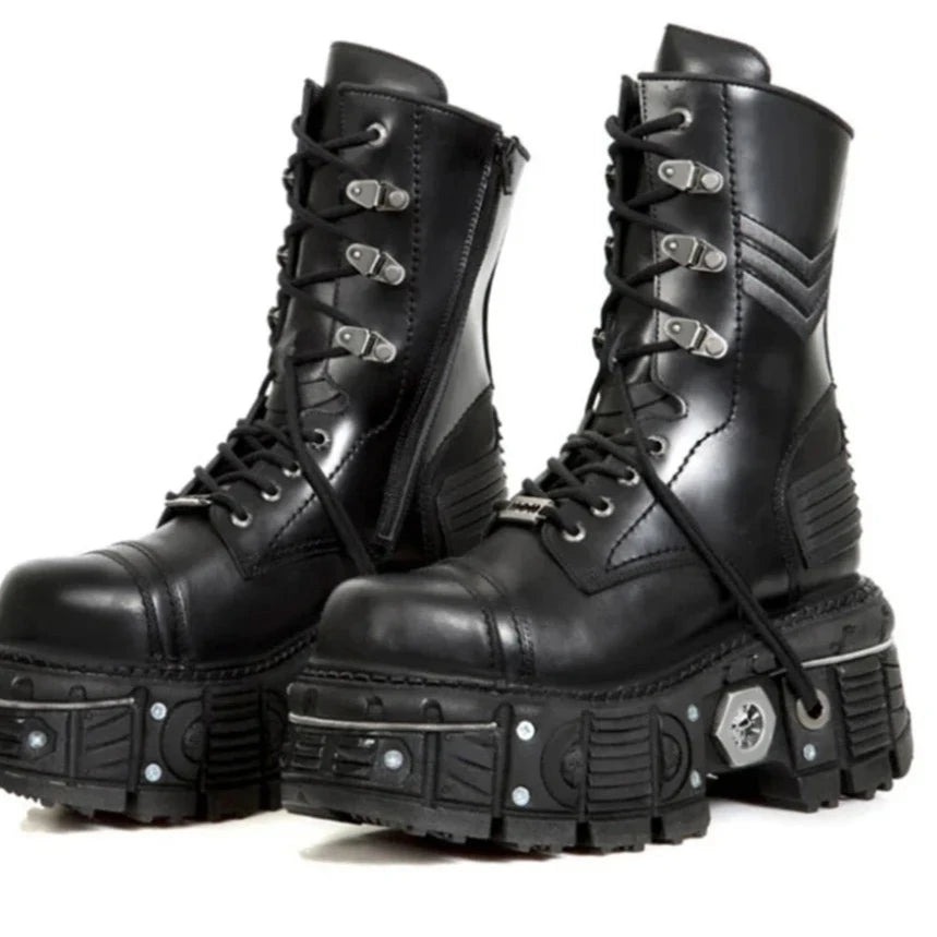 Genuine Leather Motorcycle Boots Platform Women Short Microfiber Punk Shoes - LiveTrendsX