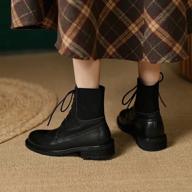 Genuine Leather Retro Ankle Boots Motorcycle Shoes - LiveTrendsX