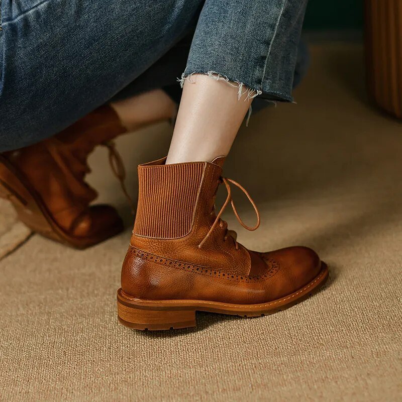 Genuine Leather Retro Ankle Boots Motorcycle Shoes - LiveTrendsX