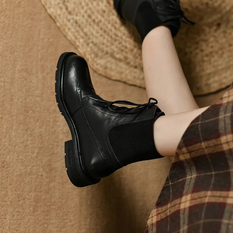 Genuine Leather Retro Ankle Boots Motorcycle Shoes - LiveTrendsX