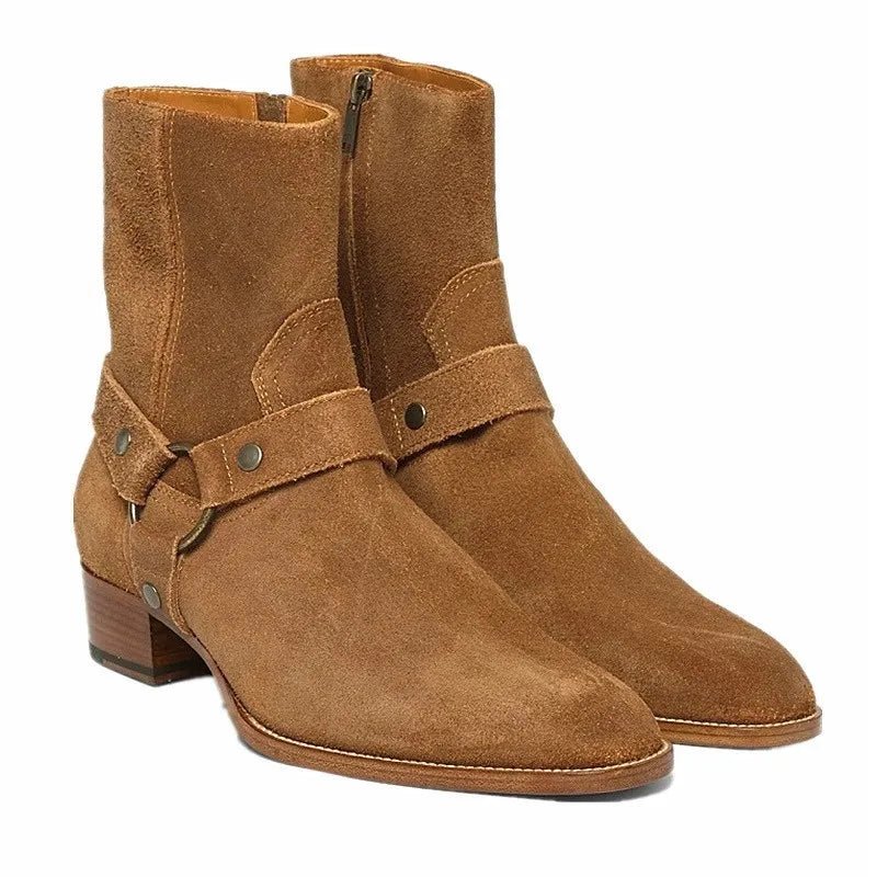 Handmade Brown Cow Suede Men's Chelsea Boots - LiveTrendsX