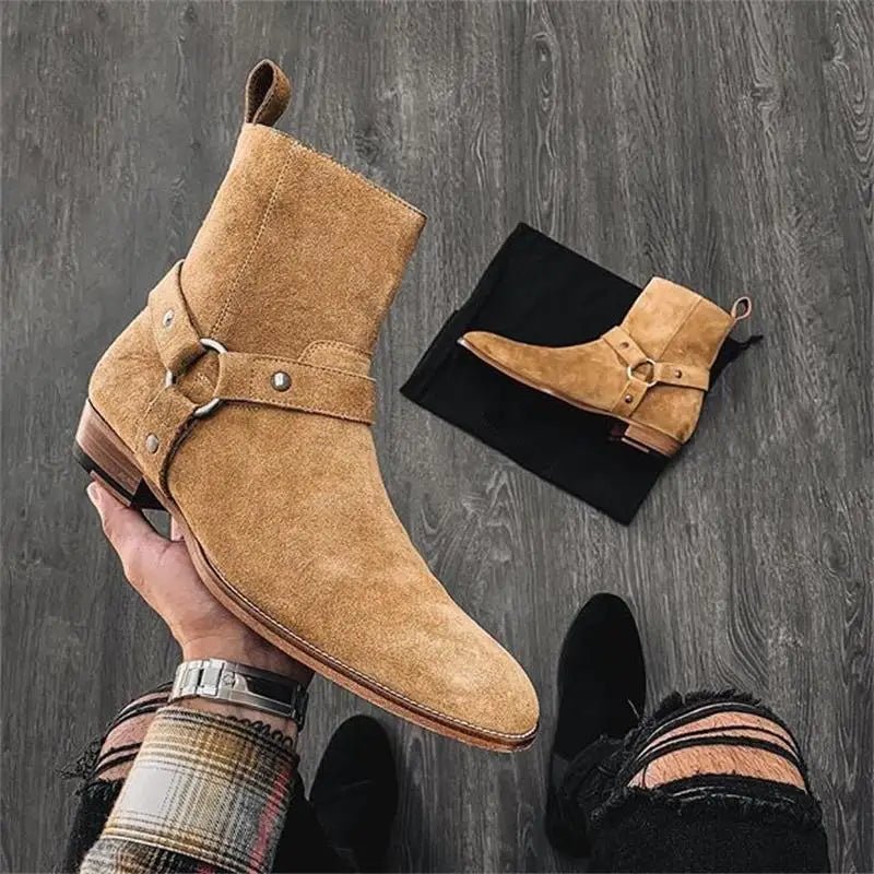 Handmade Brown Cow Suede Men's Chelsea Boots - LiveTrendsX