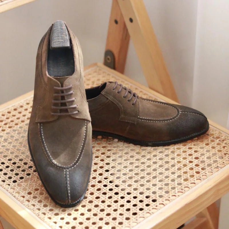 Handmade Brown Cow Suede Men's Derby Shoes - LiveTrendsX