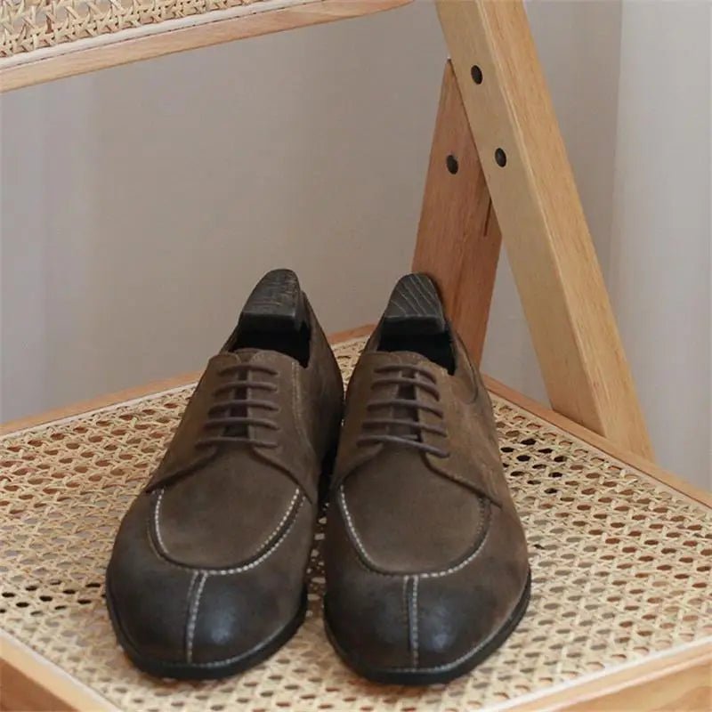 Handmade Brown Cow Suede Men's Derby Shoes - LiveTrendsX