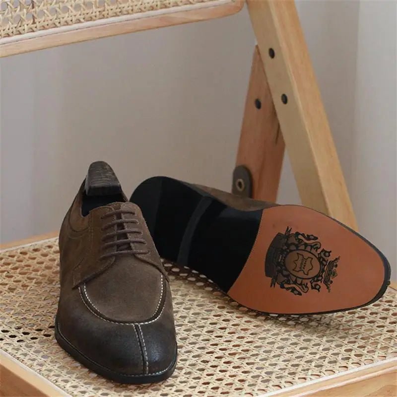 Handmade Brown Cow Suede Men's Derby Shoes - LiveTrendsX