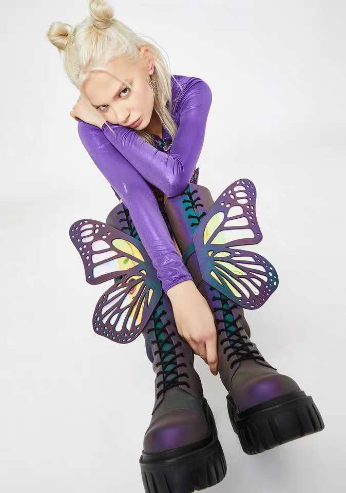 Holographic Winged Platform Boots – Bold & Futuristic - LiveTrendsX