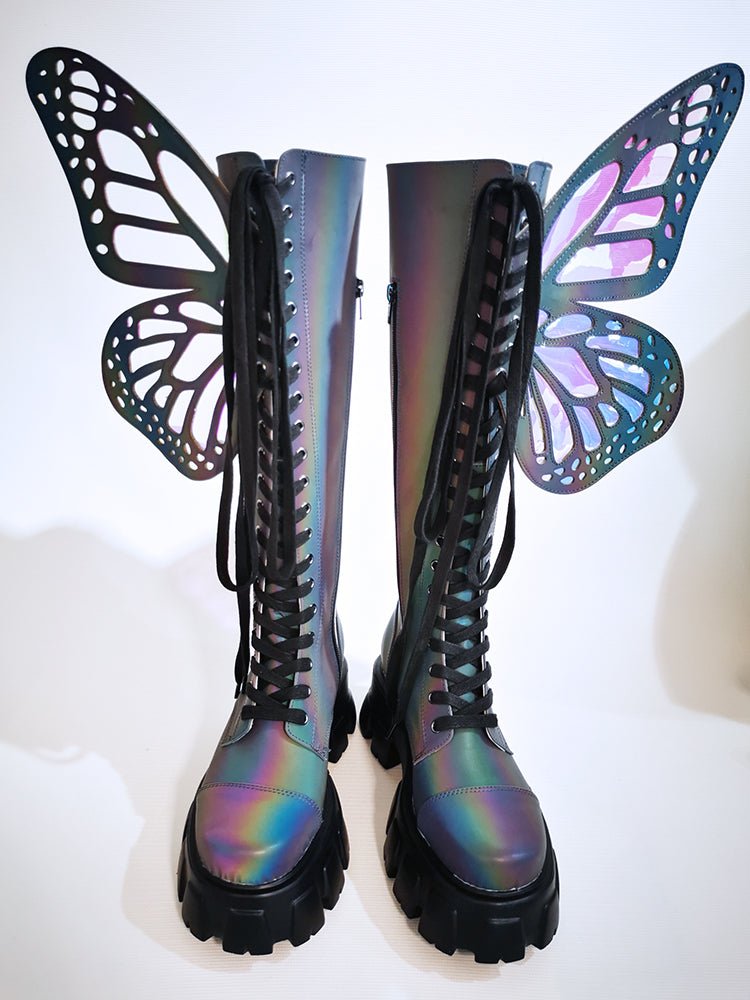 Holographic Winged Platform Boots – Bold & Futuristic - LiveTrendsX