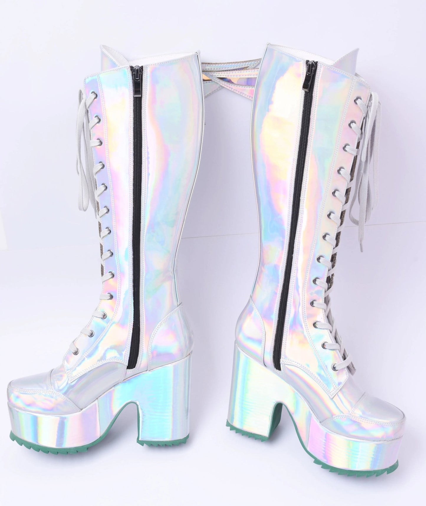 Holographic Winged Platform Boots – Futuristic Statement - LiveTrendsX