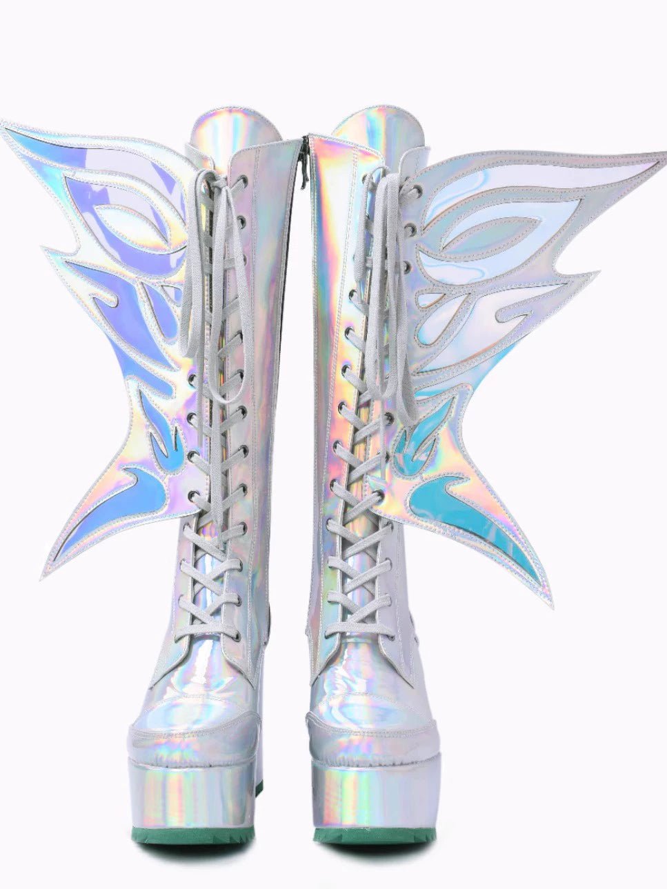 Holographic Winged Platform Boots – Futuristic Statement - LiveTrendsX