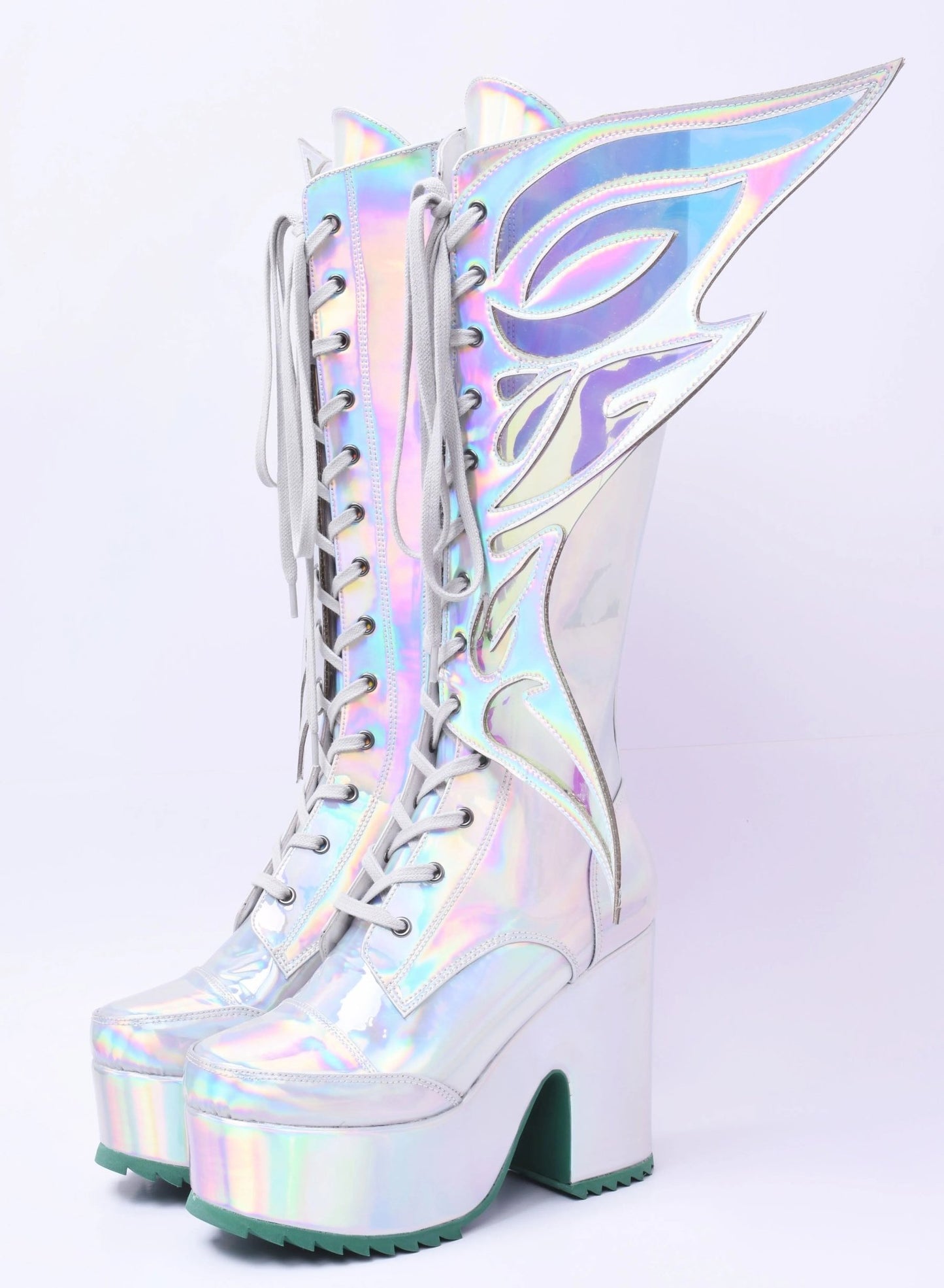 Holographic Winged Platform Boots – Futuristic Statement - LiveTrendsX