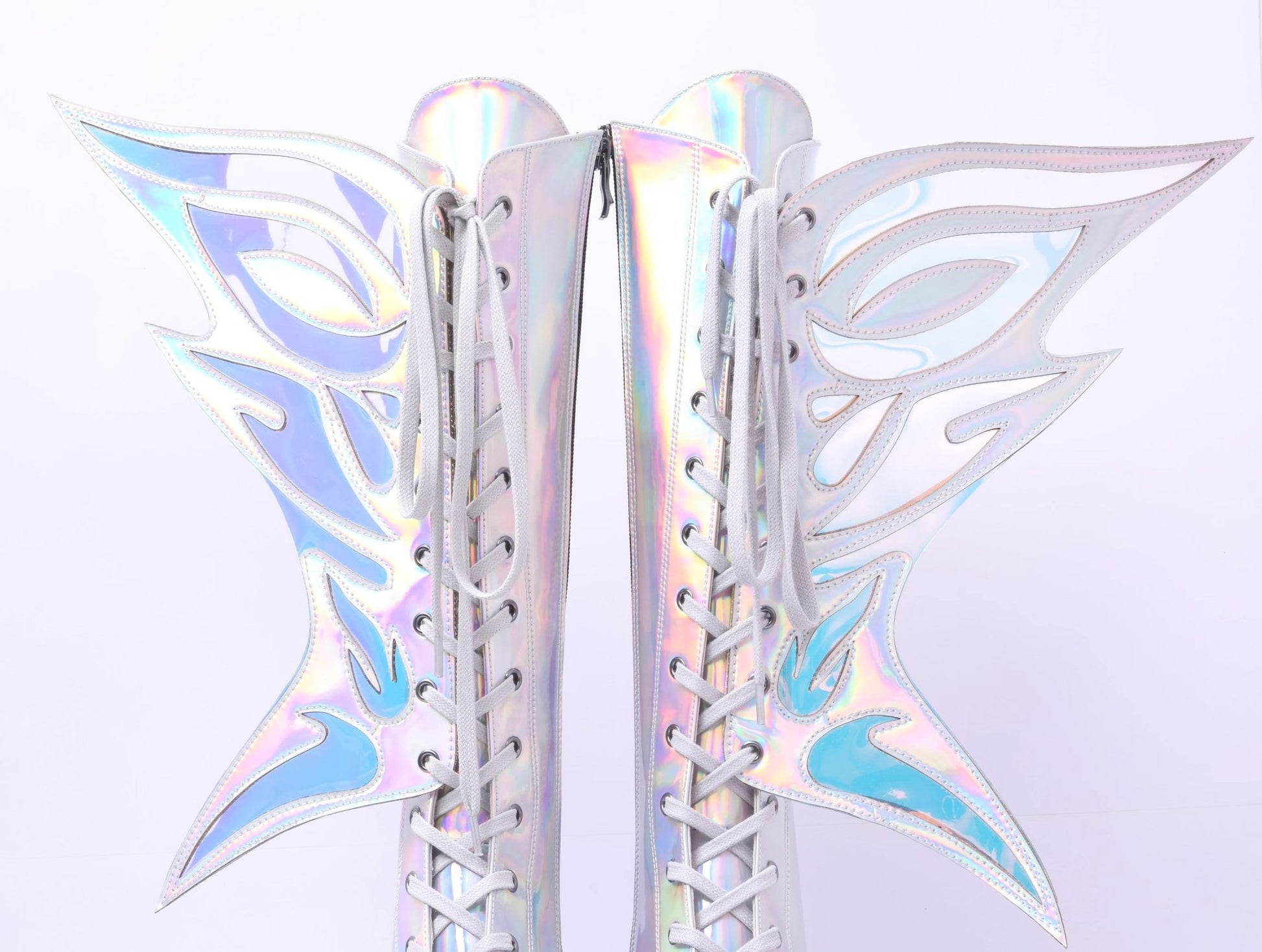 Holographic Winged Platform Boots – Futuristic Statement - LiveTrendsX