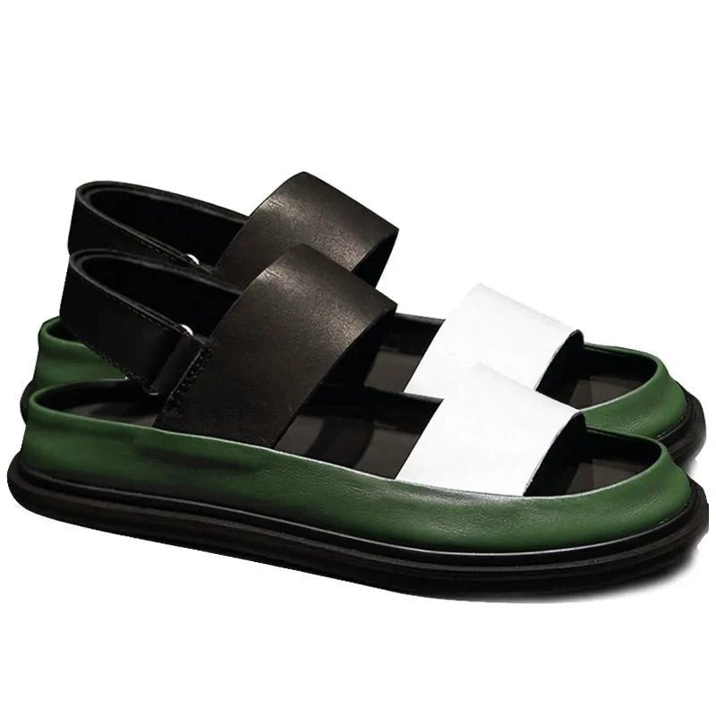 Italian Men's Mixed - Color Leather Gladiator Sandals with Thick Platform - LiveTrendsX