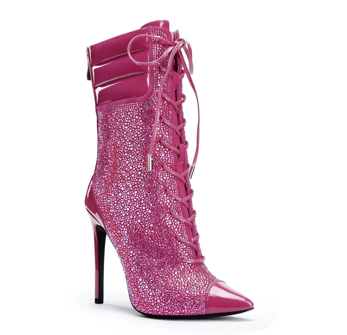 Lace - Up High - Heeled Diamond Ankle Boots - LiveTrendsX