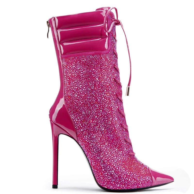 Lace - Up High - Heeled Diamond Ankle Boots - LiveTrendsX