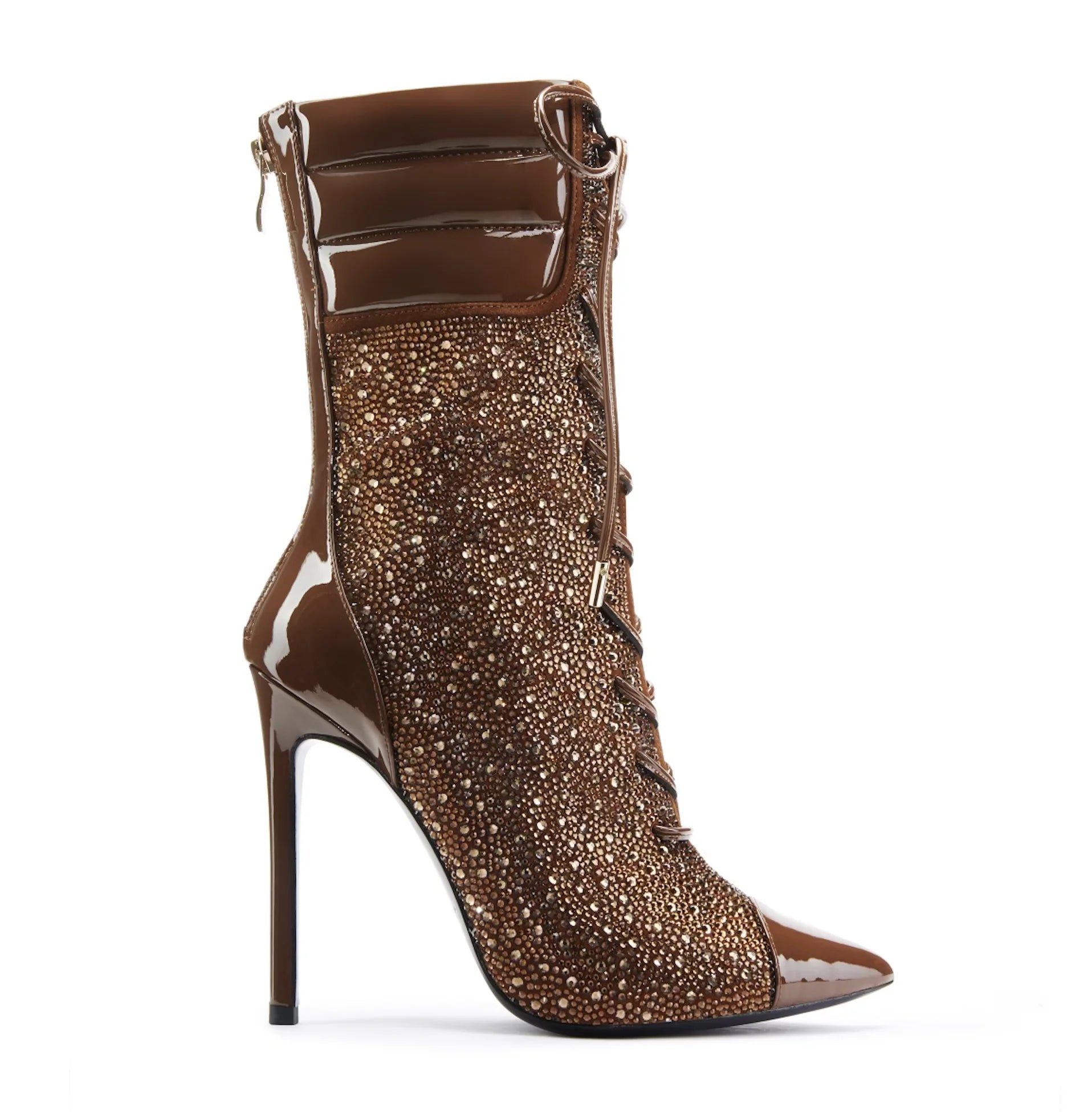 Lace - Up High - Heeled Diamond Ankle Boots - LiveTrendsX