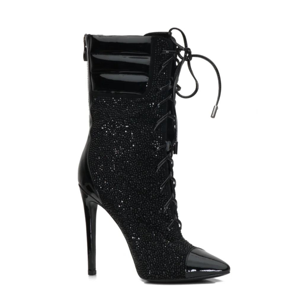Lace - Up High - Heeled Diamond Ankle Boots - LiveTrendsX