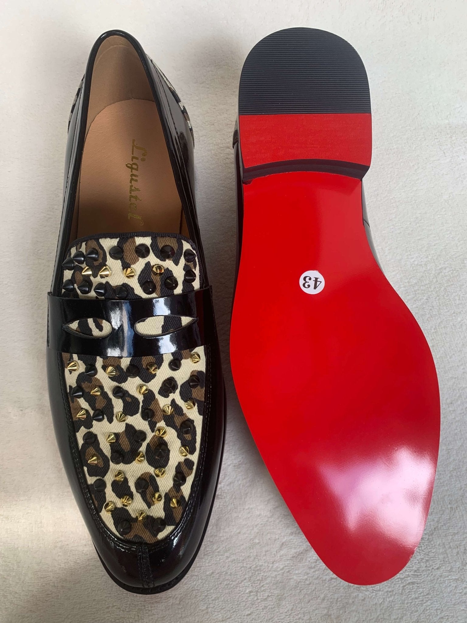 Leopard horse hair Spikes Mens Loafers Red Bottom - LiveTrendsX