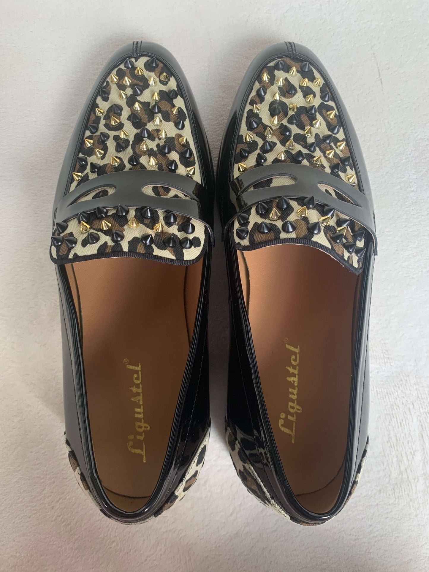 Leopard horse hair Spikes Mens Loafers Red Bottom - LiveTrendsX