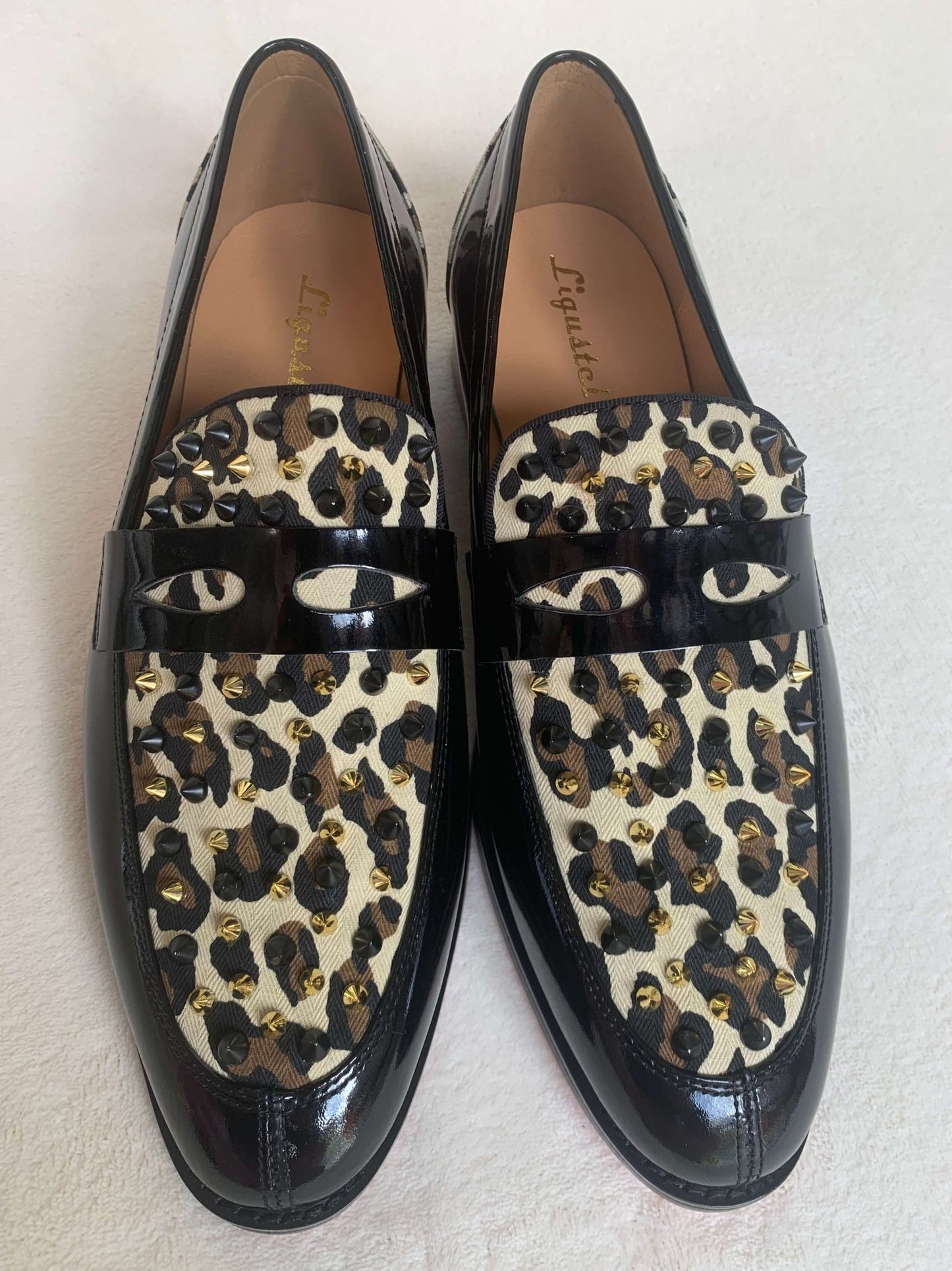Leopard horse hair Spikes Mens Loafers Red Bottom - LiveTrendsX
