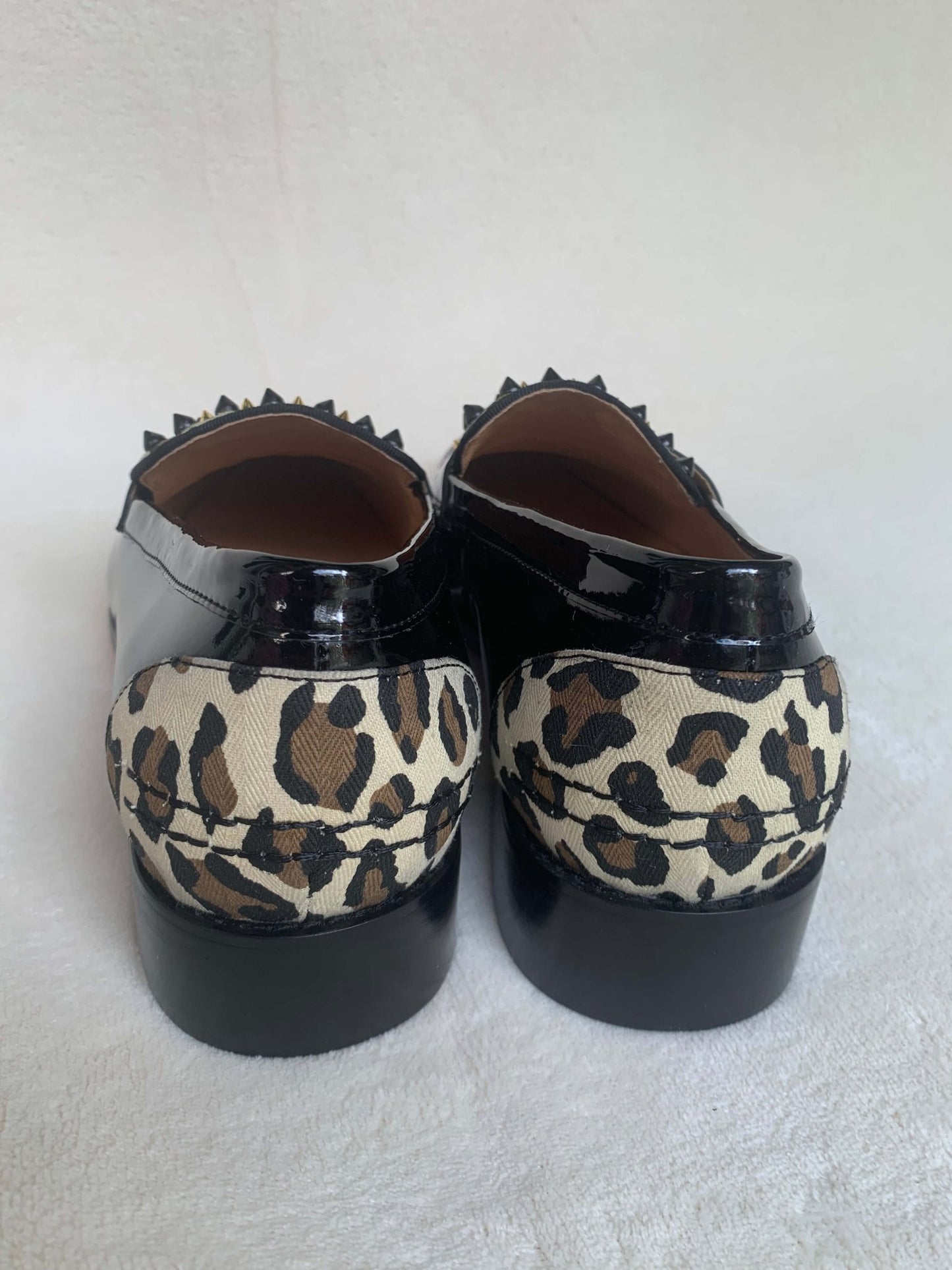 Leopard horse hair Spikes Mens Loafers Red Bottom - LiveTrendsX