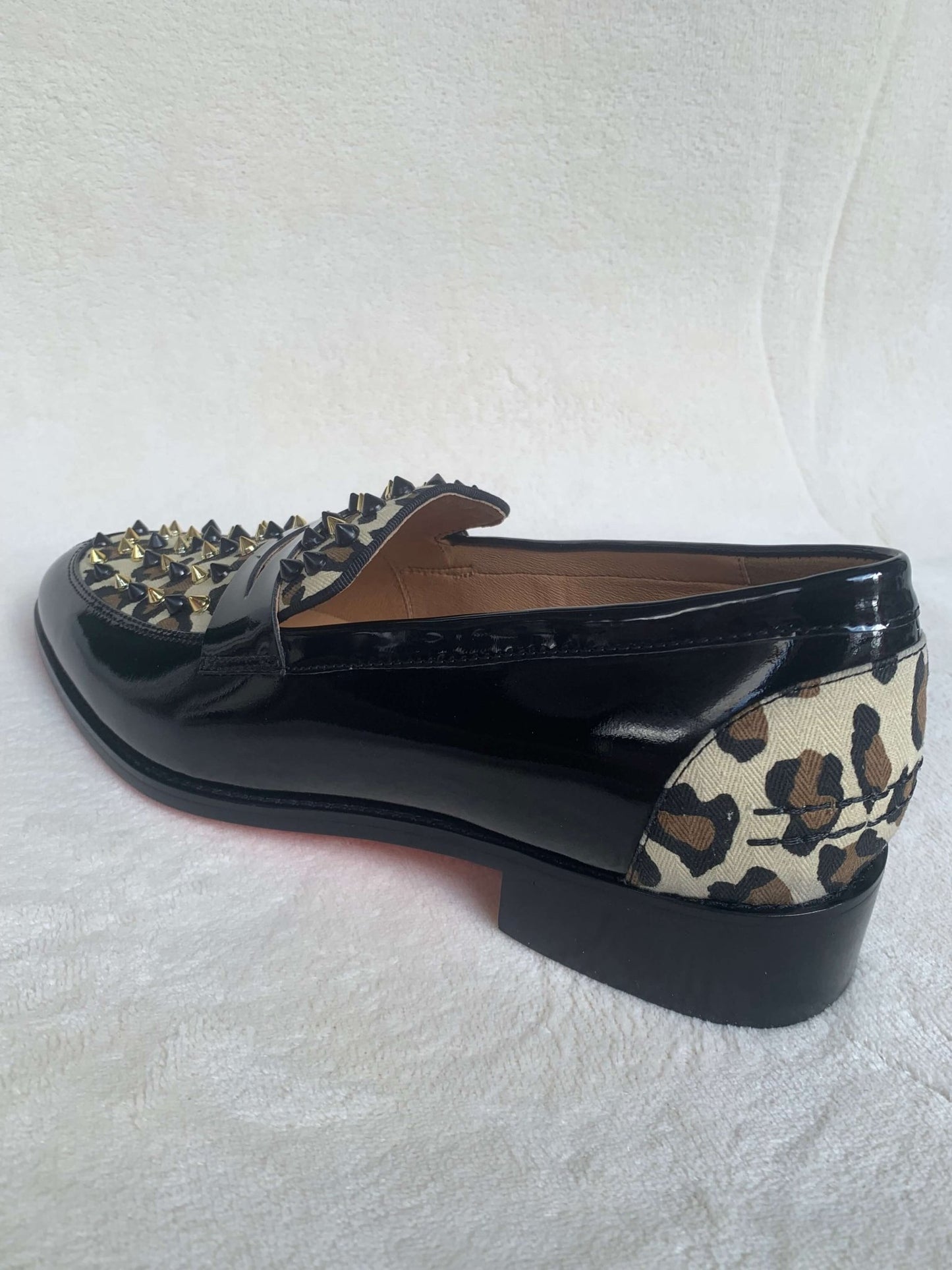 Leopard horse hair Spikes Mens Loafers Red Bottom - LiveTrendsX