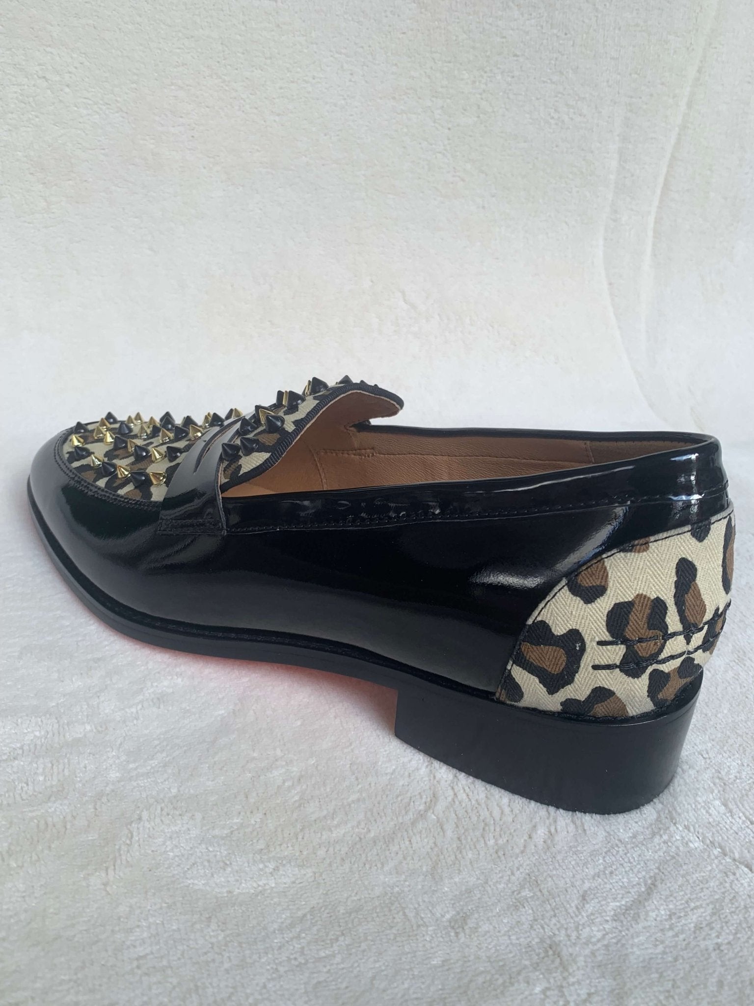 Leopard horse hair Spikes Mens Loafers Red Bottom - LiveTrendsX