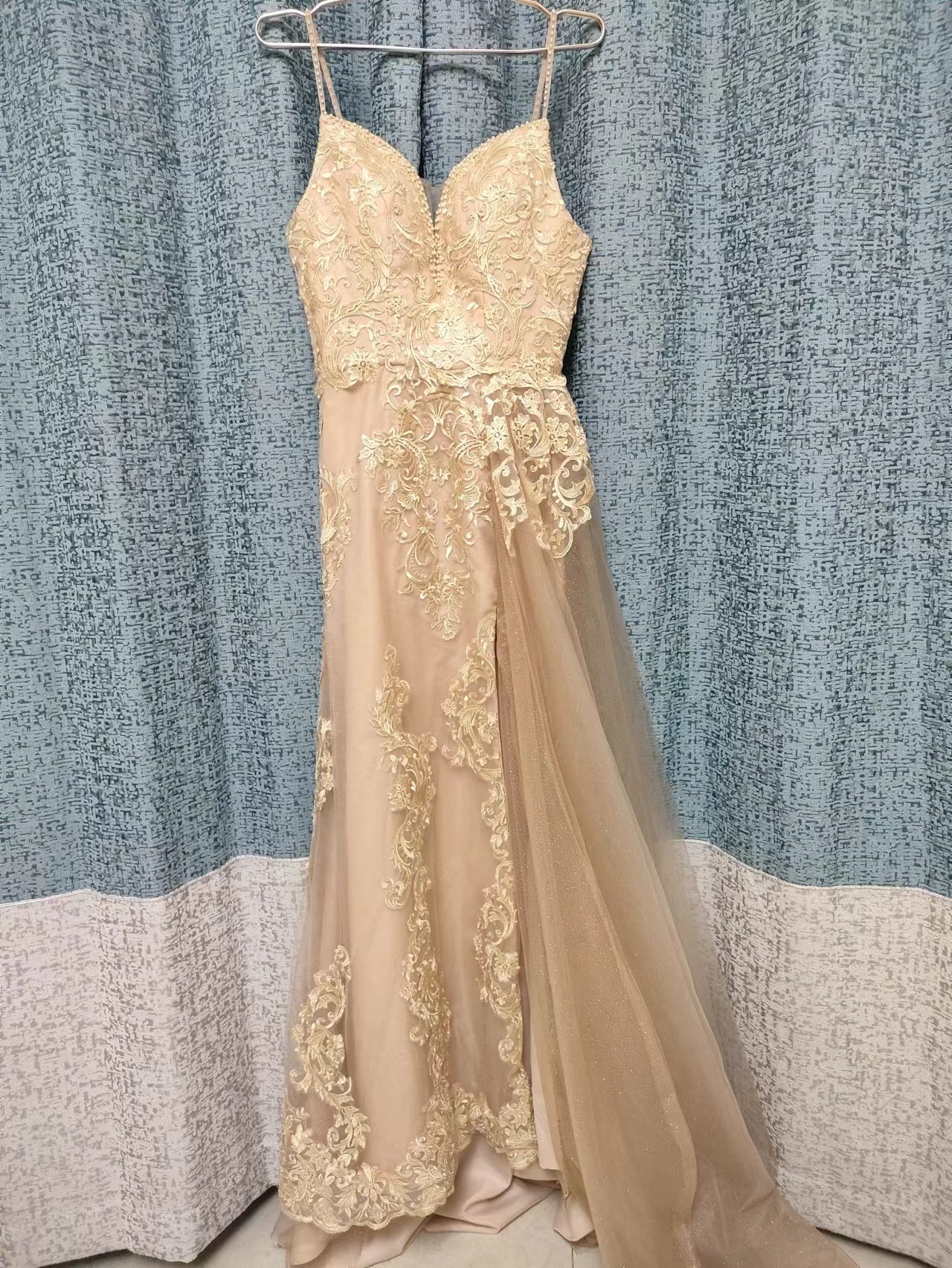 High Split Champagne Mermaid Prom Dresses Evening Gowns