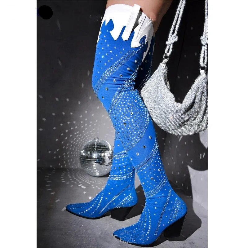 Luxury Crystal Bling Over - The - Knee Women's Boots - LiveTrendsX