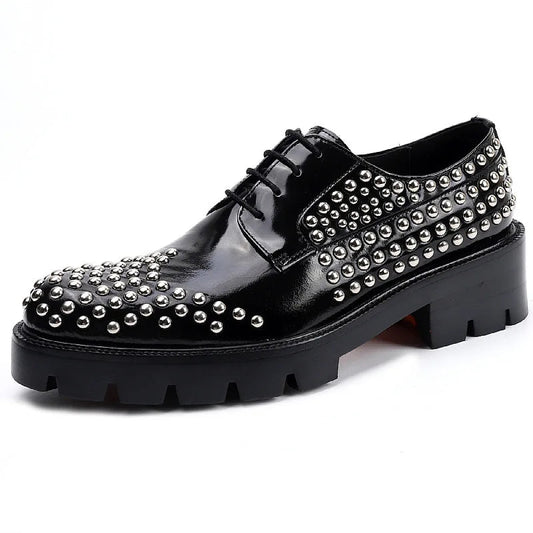 Luxury Men's Formal Genuine Leather Dress Shoes with Lace up Rivets - LiveTrendsX