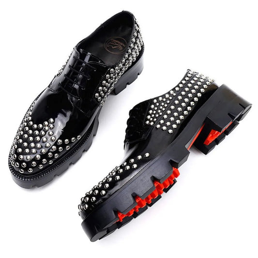Luxury Men's Formal Genuine Leather Dress Shoes with Lace up Rivets - LiveTrendsX