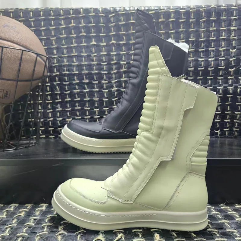 Men And Women Boots Motorcycle Mid - high Genuine Leather Chelsea Shoes - LiveTrendsX