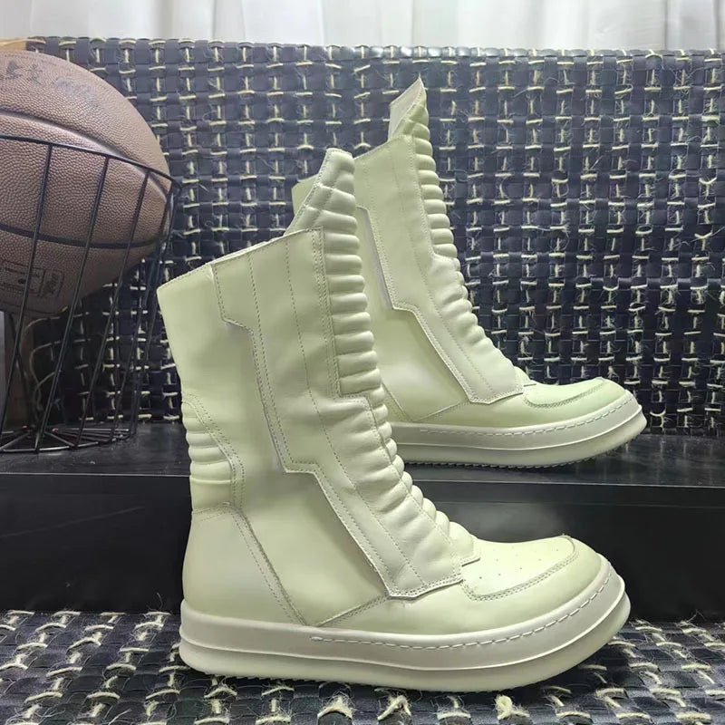 Men And Women Boots Motorcycle Mid - high Genuine Leather Chelsea Shoes - LiveTrendsX