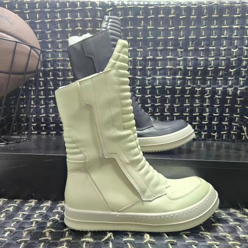 Men And Women Boots Motorcycle Mid - high Genuine Leather Chelsea Shoes - LiveTrendsX