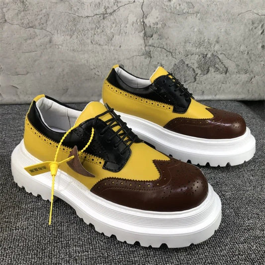 Men Brogue Shoes Thick Sole Heightening Casual Leather Shoes - LiveTrendsX