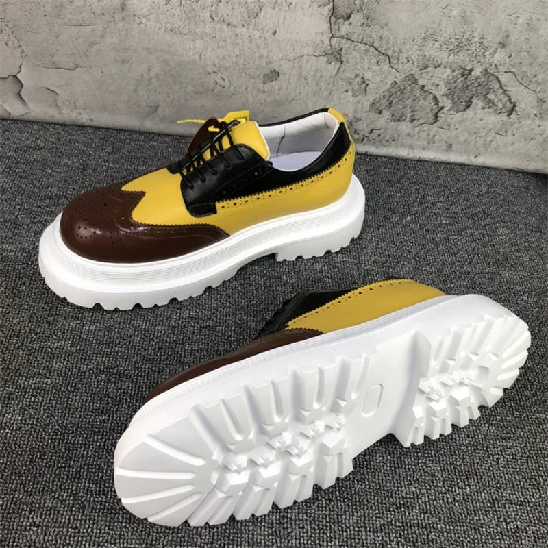 Men Brogue Shoes Thick Sole Heightening Casual Leather Shoes - LiveTrendsX