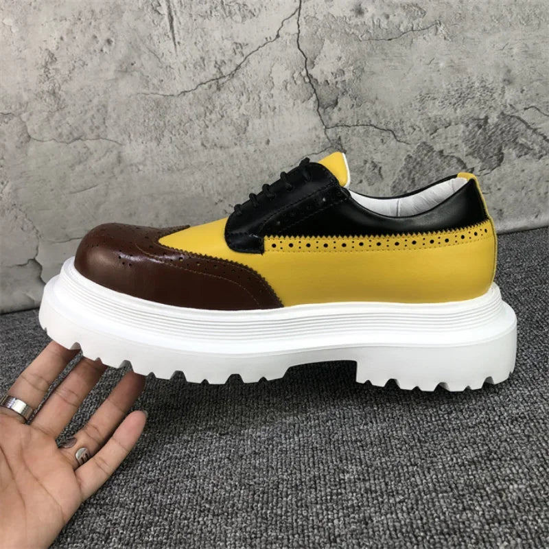 Men Brogue Shoes Thick Sole Heightening Casual Leather Shoes - LiveTrendsX