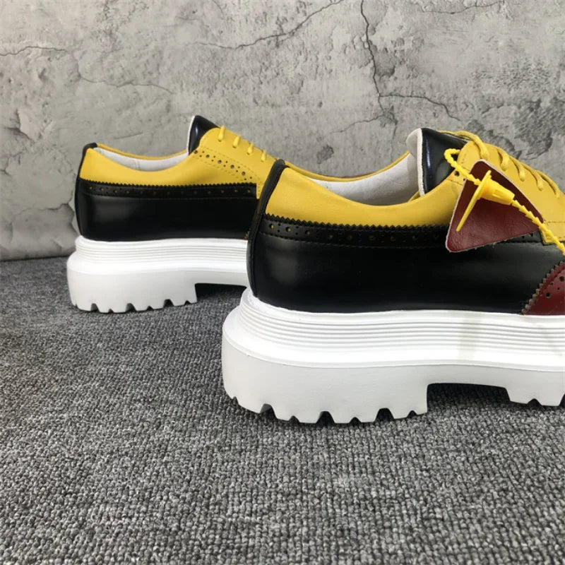 Men Brogue Shoes Thick Sole Heightening Casual Leather Shoes - LiveTrendsX