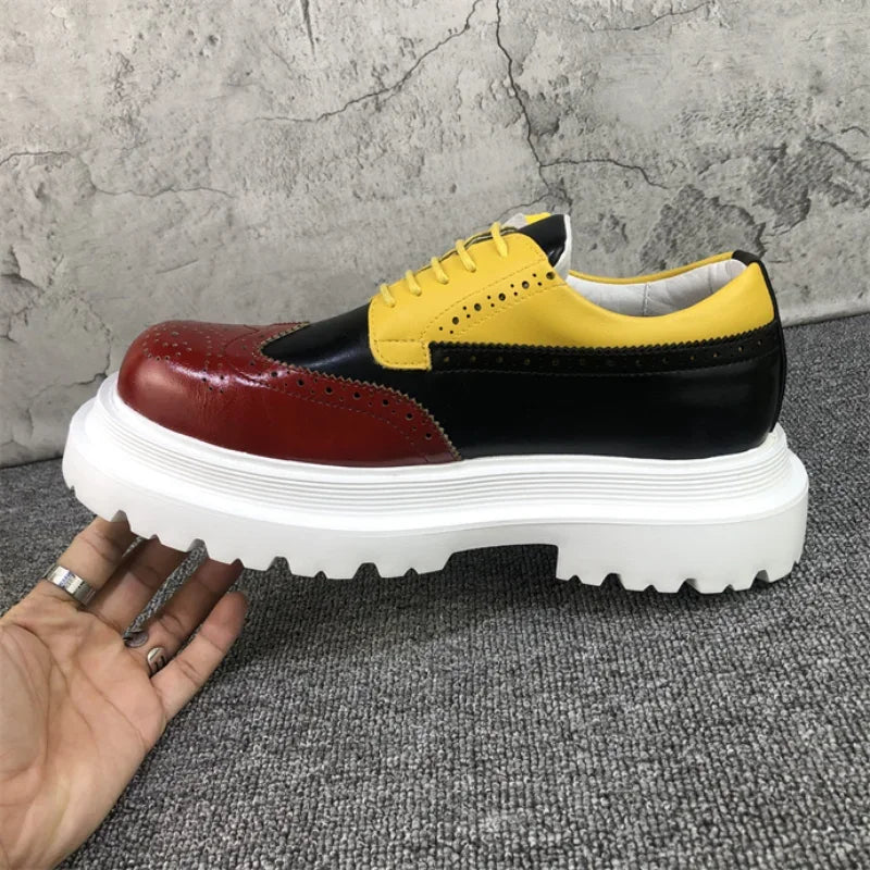 Men Brogue Shoes Thick Sole Heightening Casual Leather Shoes - LiveTrendsX