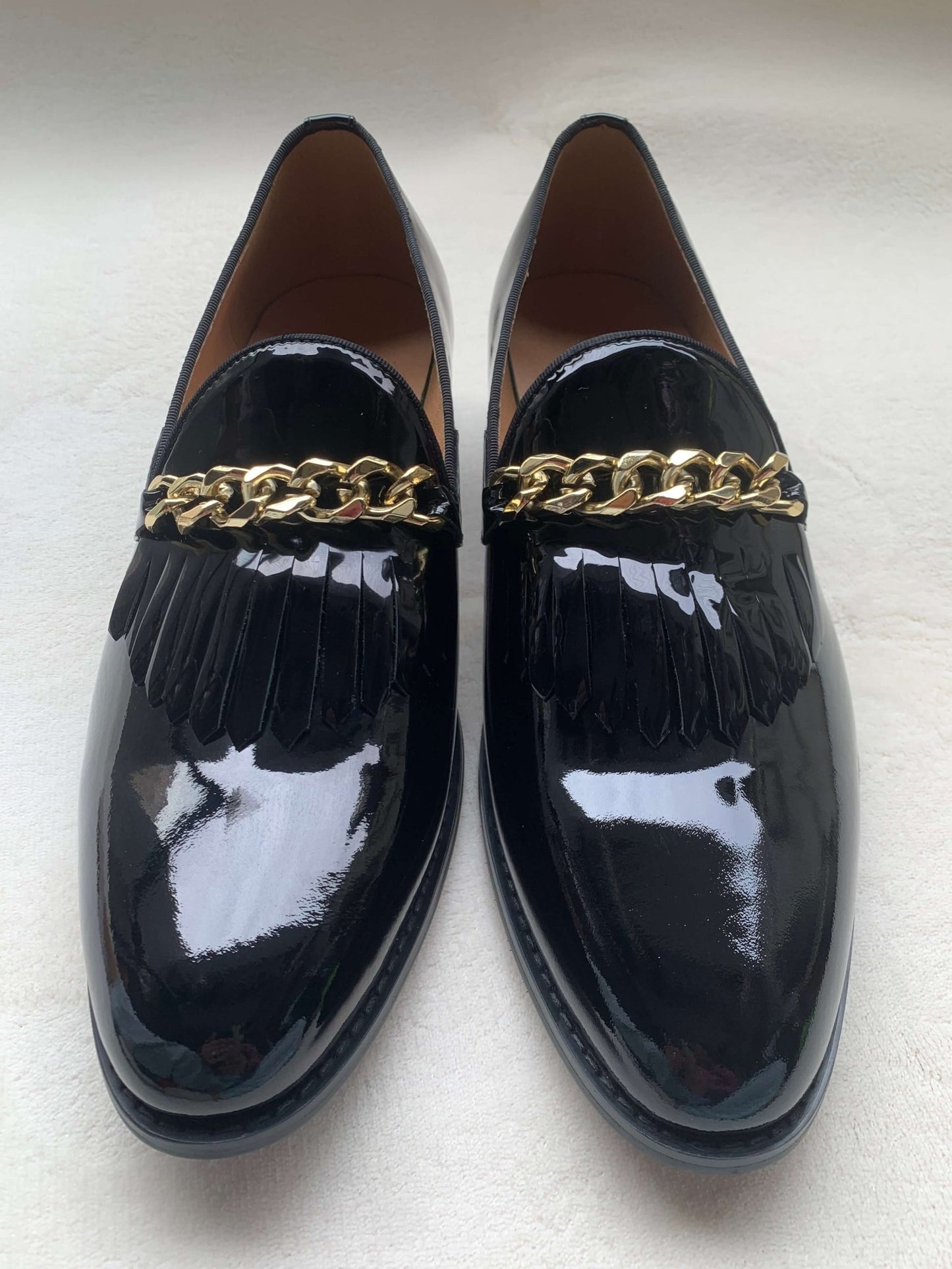 Men Patent leather Shoes metal chain Loafers - LiveTrendsX